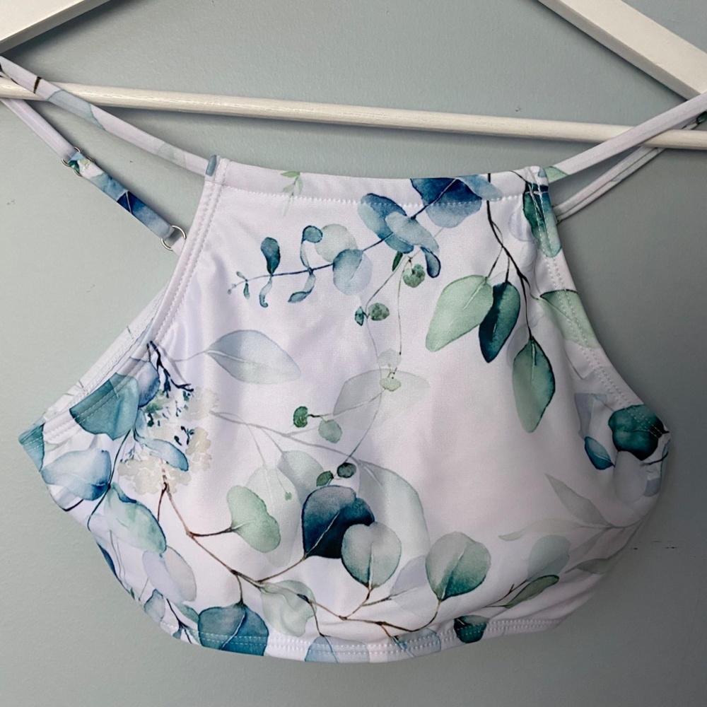 Lovely Botanical Print Bikini High Waist Blue-Green